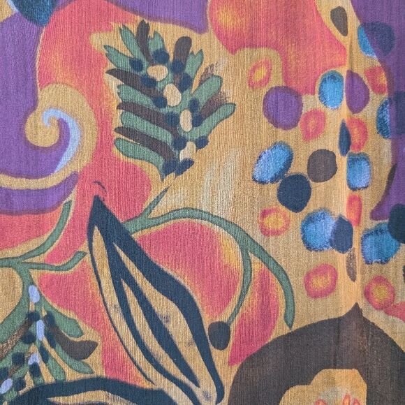 Vintage 100% Silk FLORAL midi dress ribbon tie long sleeves US size 6 - Picture 13 of 16